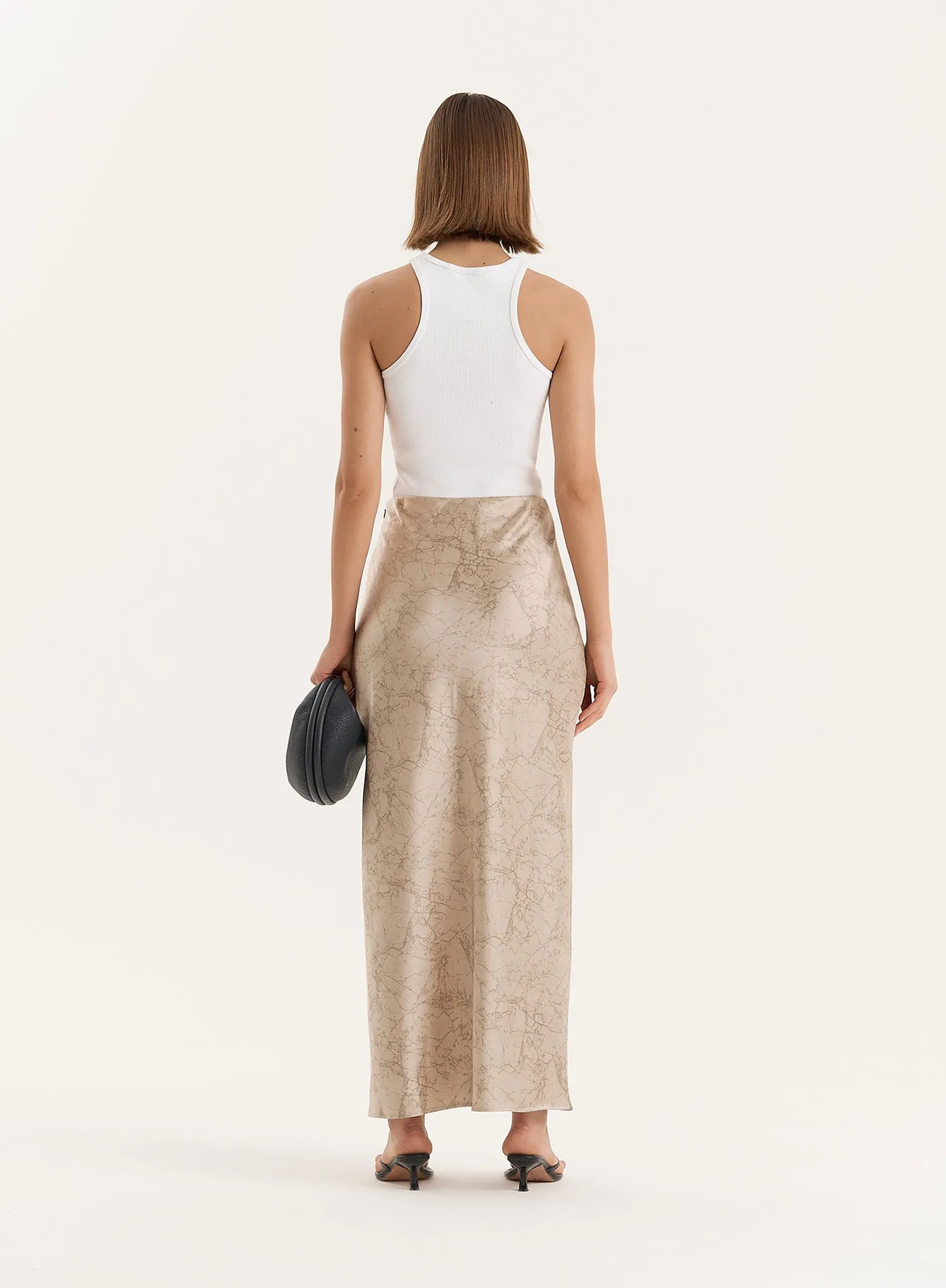 Beige Print Satin Maxi Skirt sold by 4th and Reckless product image thumbnail 4