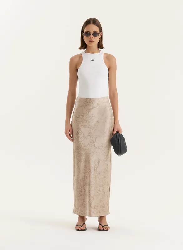 Beige Print Satin Maxi Skirt sold by 4th and Reckless
