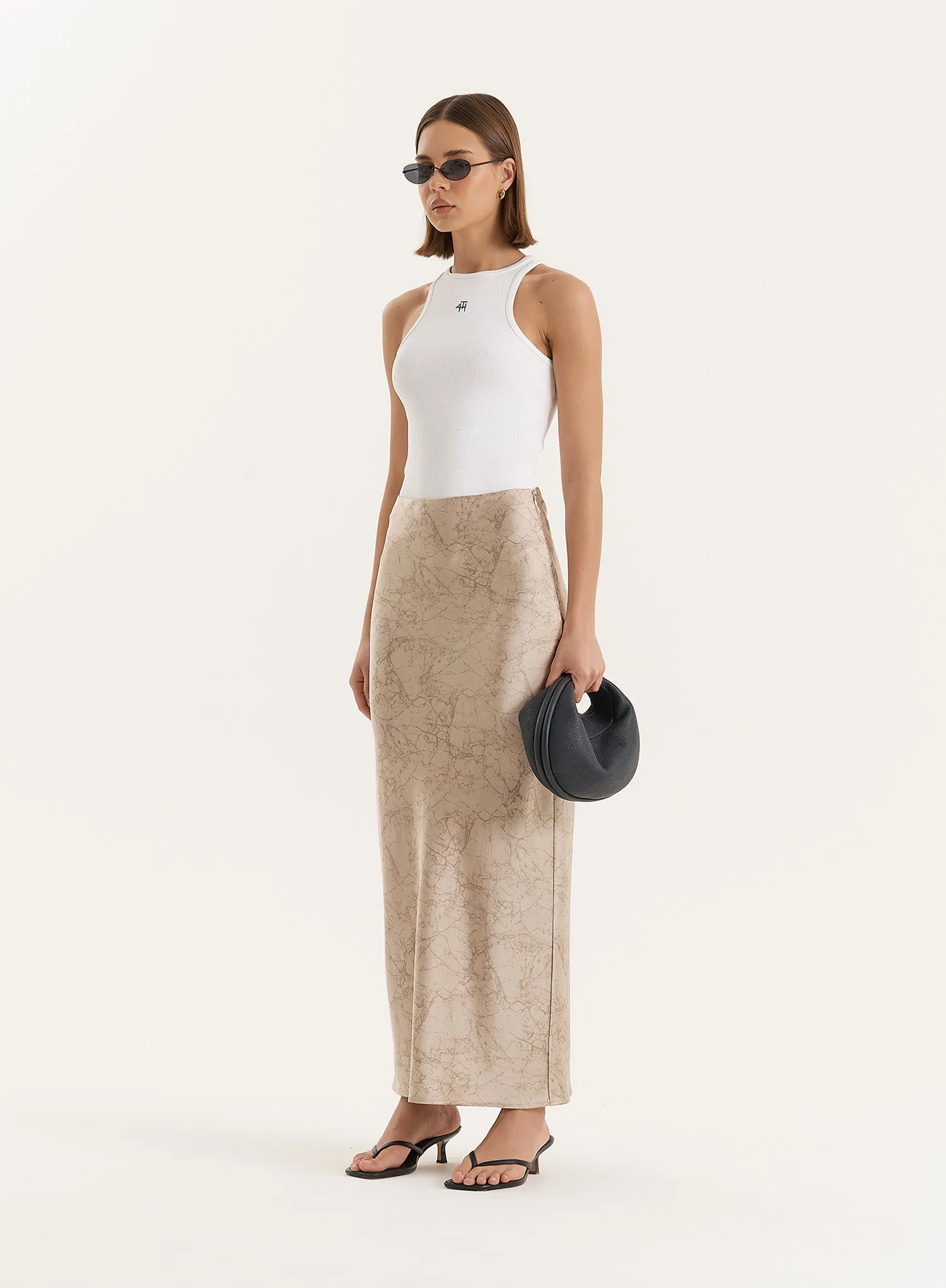 Beige Print Satin Maxi Skirt sold by 4th and Reckless product image thumbnail 5