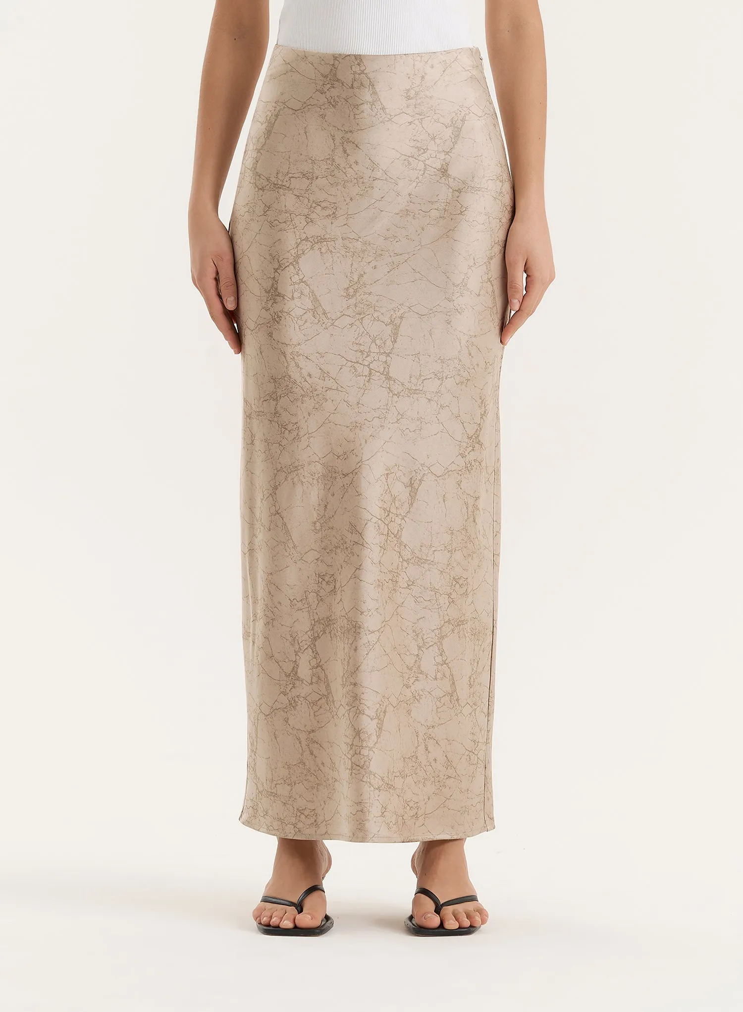 Beige Print Satin Maxi Skirt sold by 4th and Reckless product image thumbnail 2