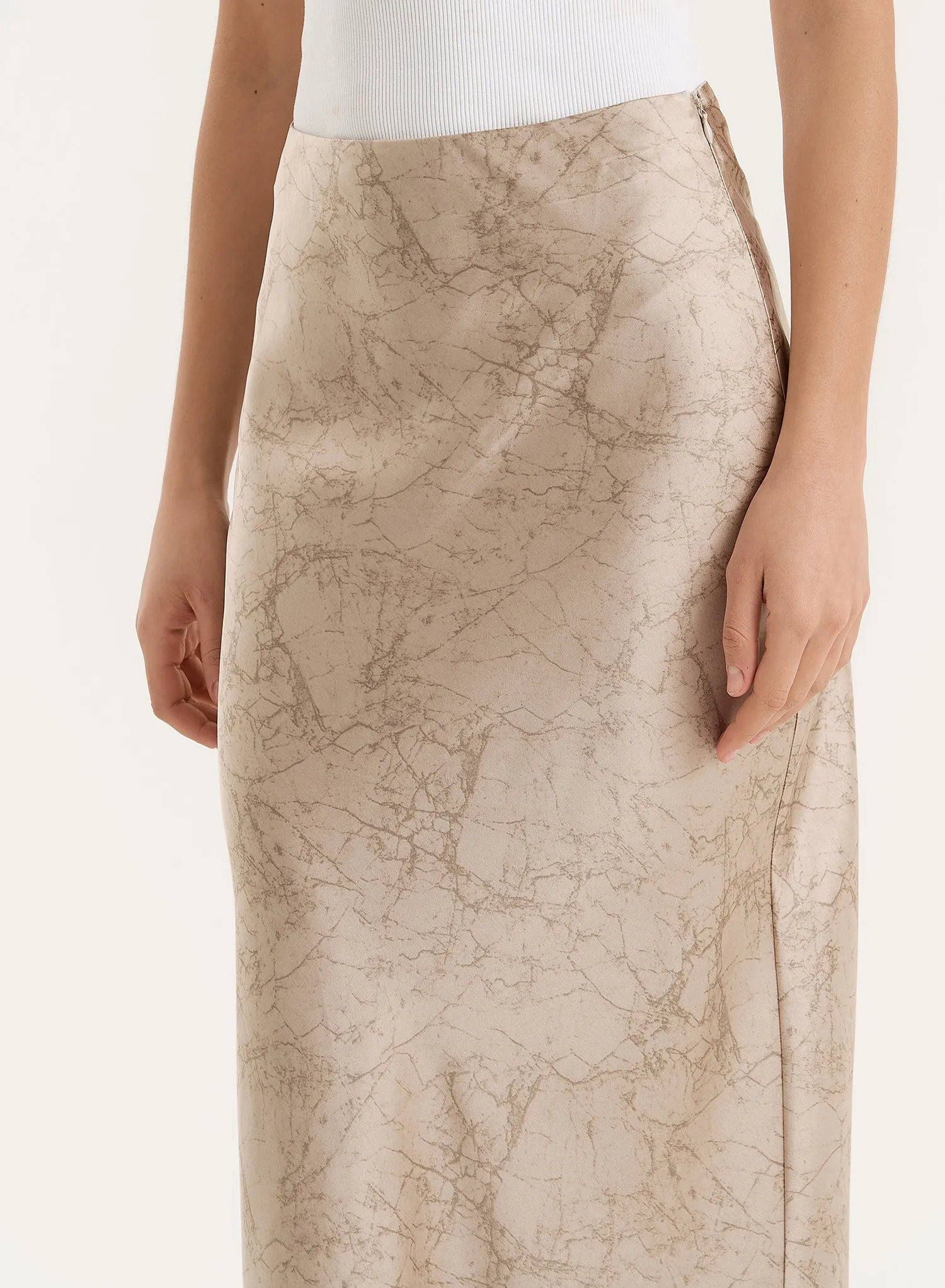 Beige Print Satin Maxi Skirt sold by 4th and Reckless product image thumbnail 3