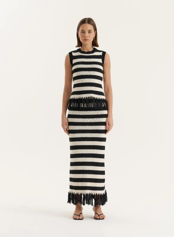 Striped Knitted Tassel Trim Maxi Skirt made by 4th and Reckless