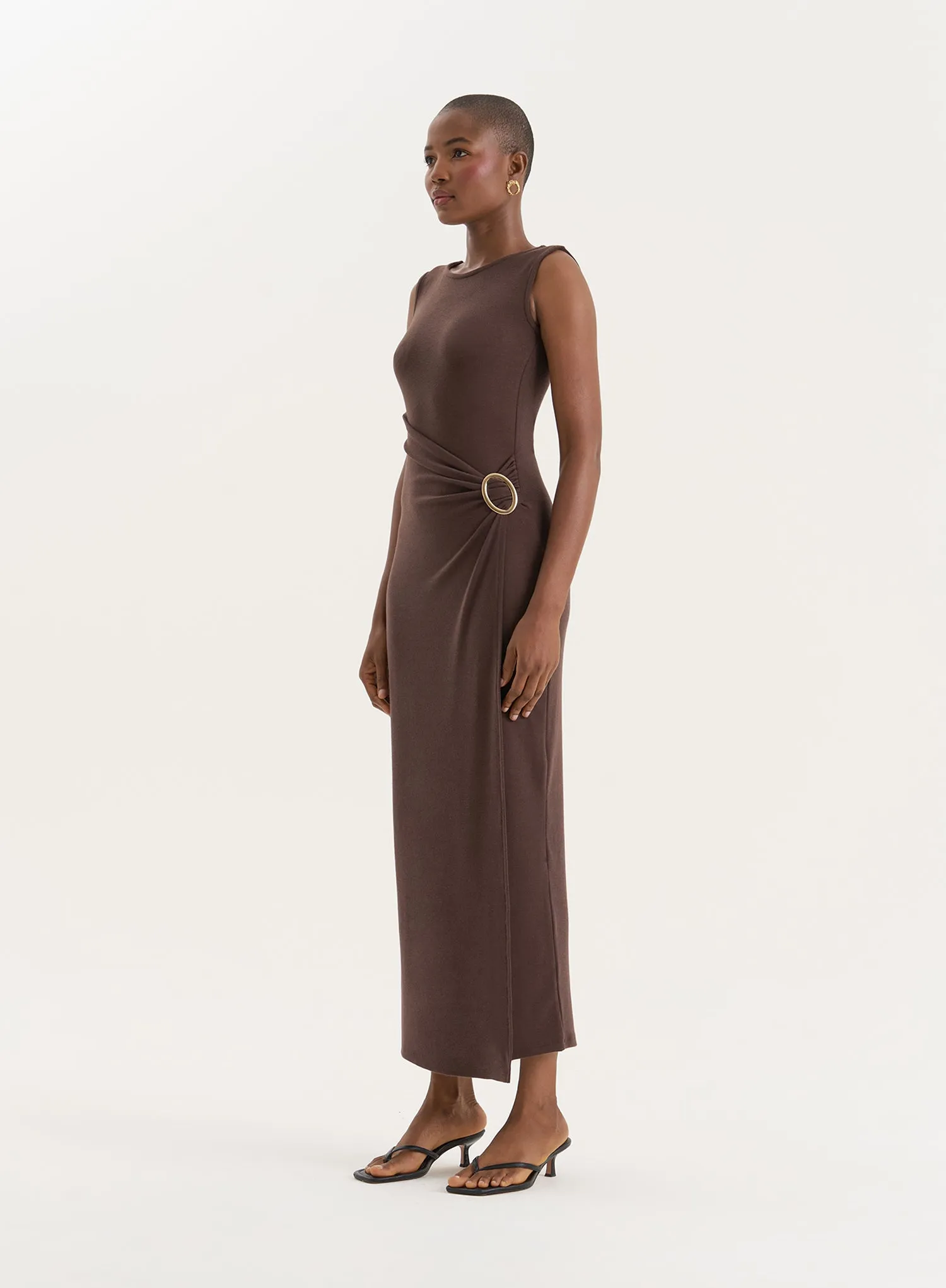 Chocolate Gathered Waist Jersey Maxi Dress sold by 4th and Reckless product image thumbnail 3