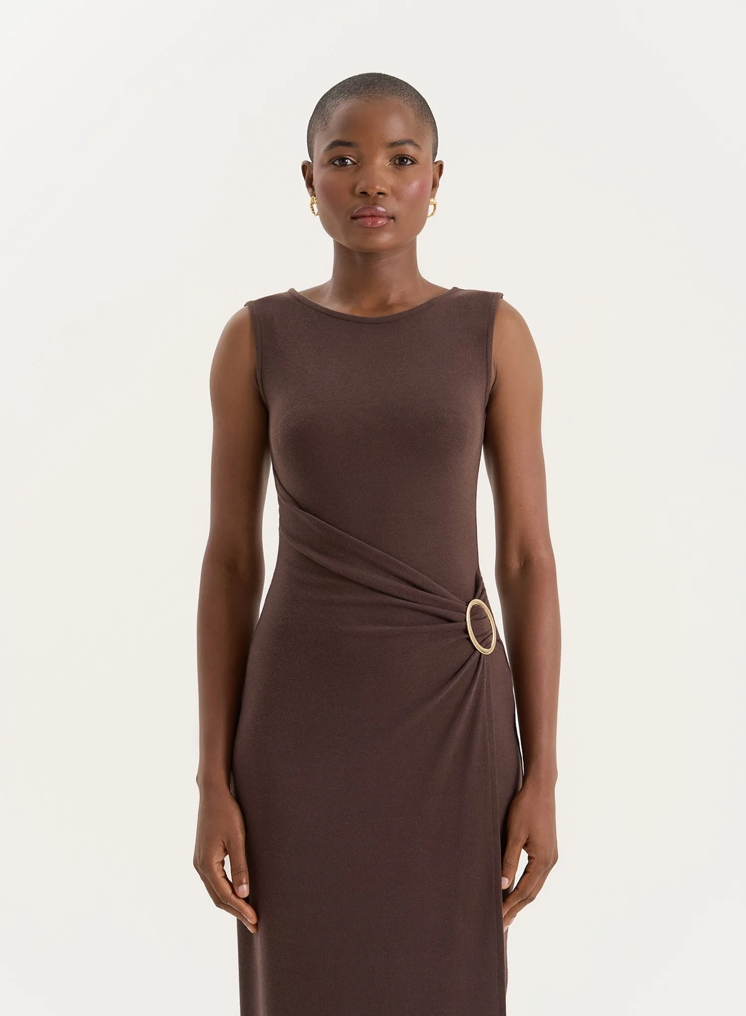 Chocolate Gathered Waist Jersey Maxi Dress sold by 4th and Reckless product image thumbnail 4