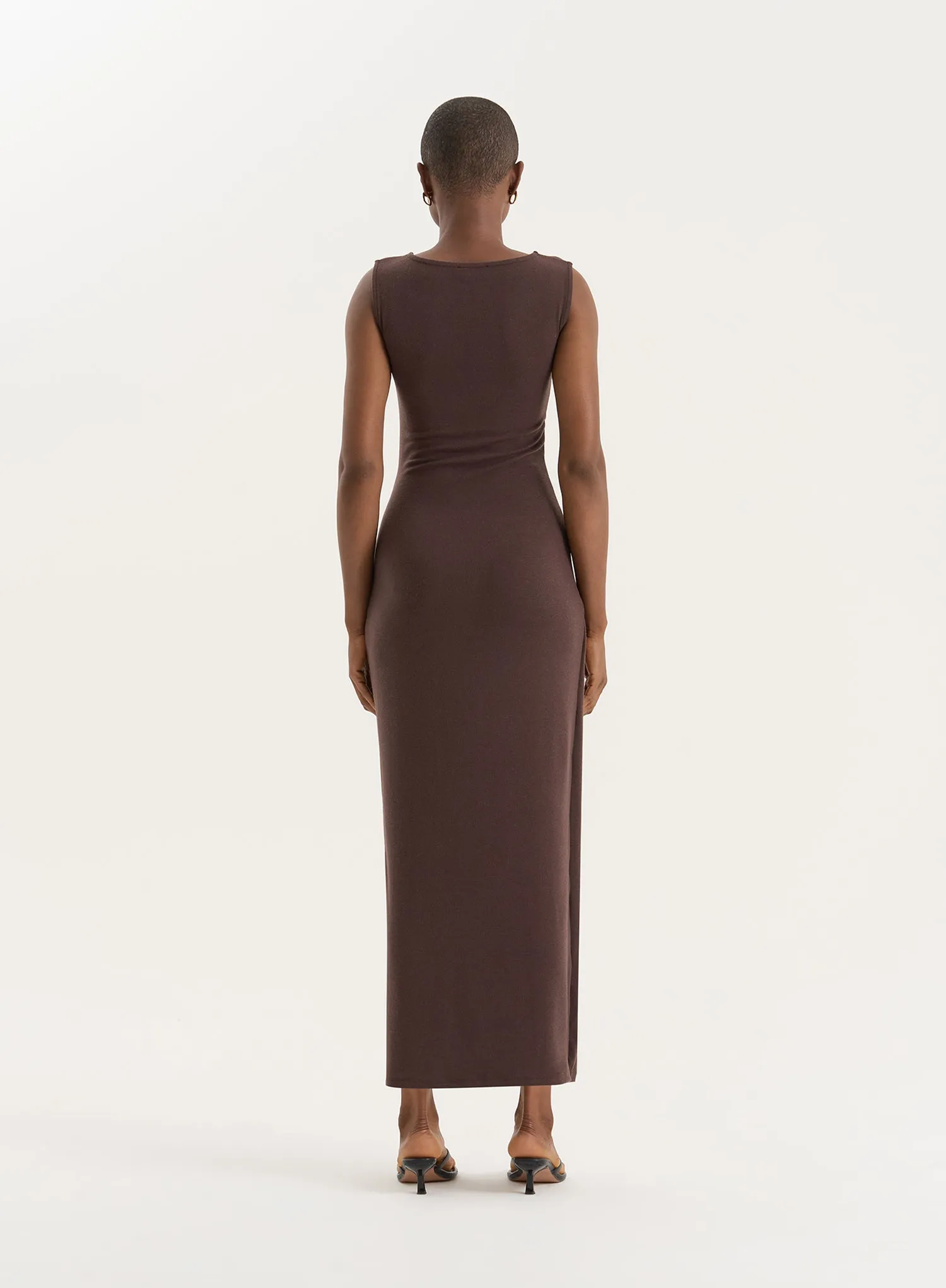 Chocolate Gathered Waist Jersey Maxi Dress sold by 4th and Reckless product image thumbnail 5