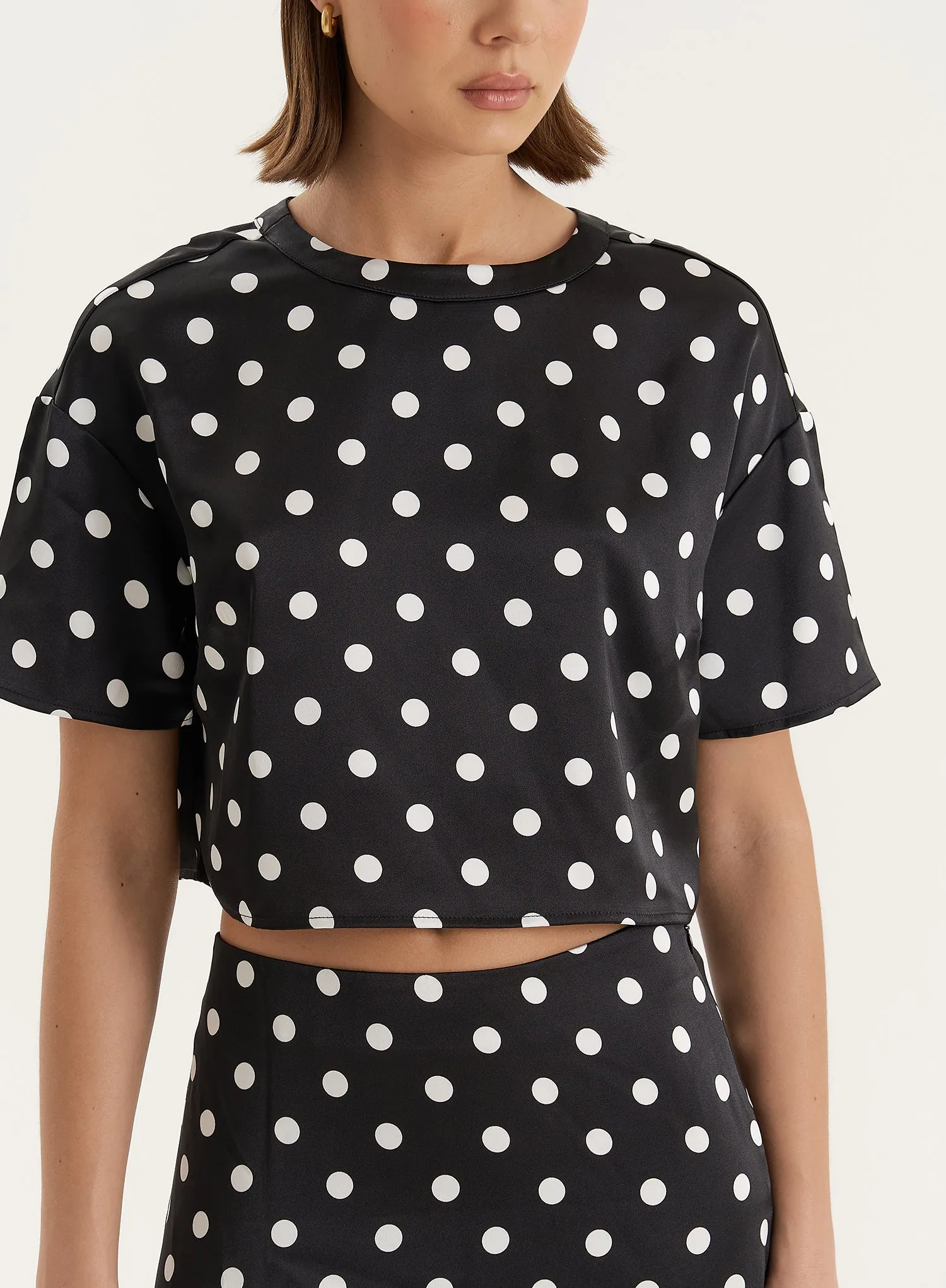 Polka Dot Print Oversized Satin Cropped Top sold by 4th and Reckless product image thumbnail 3