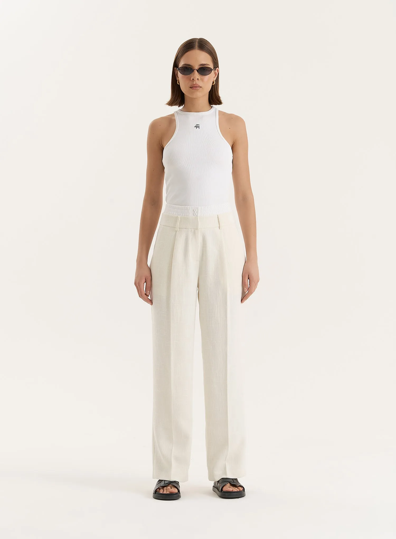 Cream Wide Leg Tailored Trouser sold by 4th and Reckless