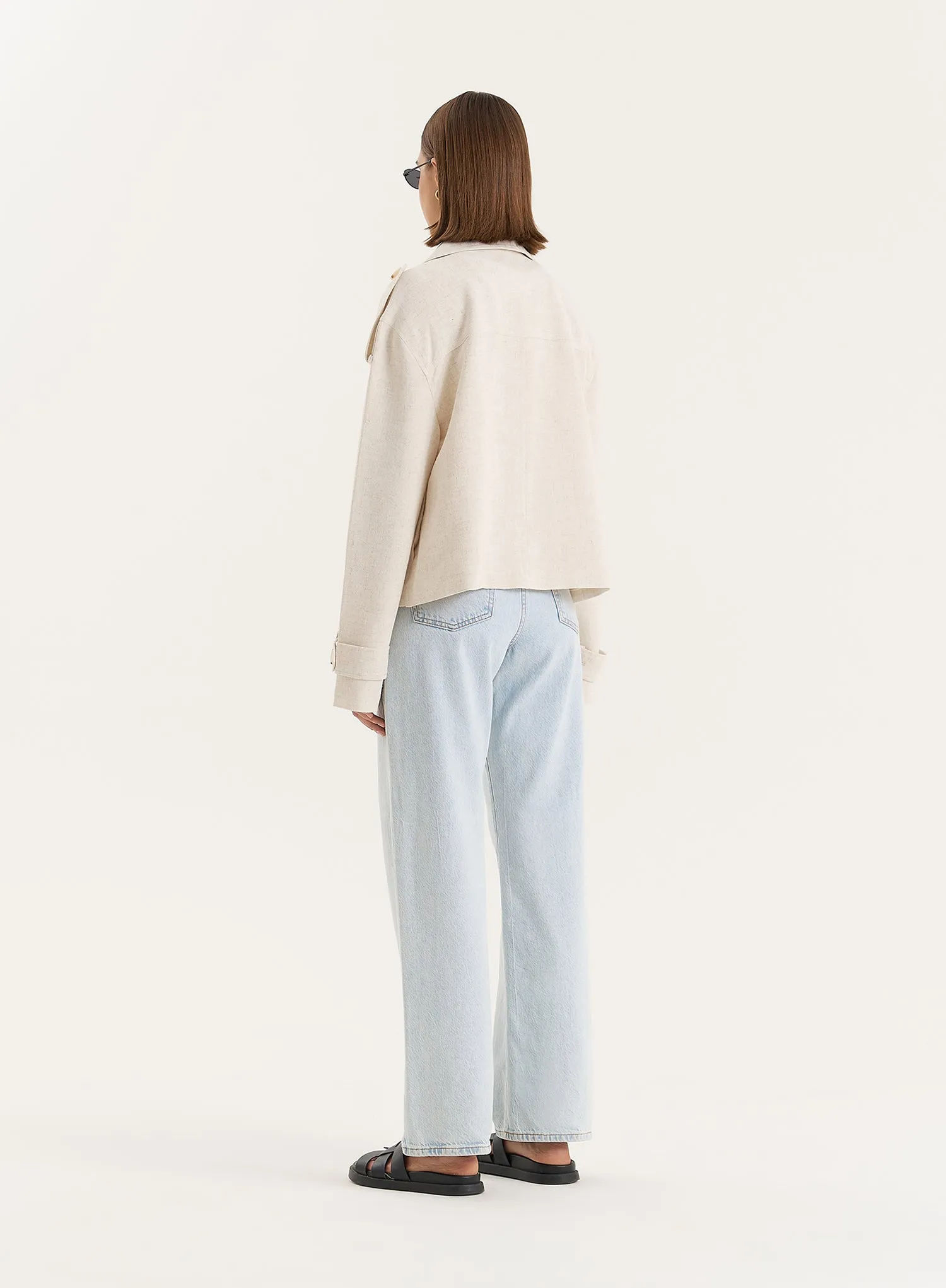 Beige Cropped Double Breasted Linen Blend Trench Coat- Sorrel sold by 4th and Reckless product image thumbnail 5