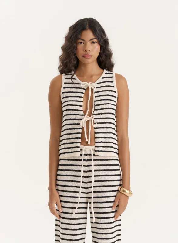 Striped Knitted Tie Front Sleeveless Top- Bria sold by 4th and Reckless