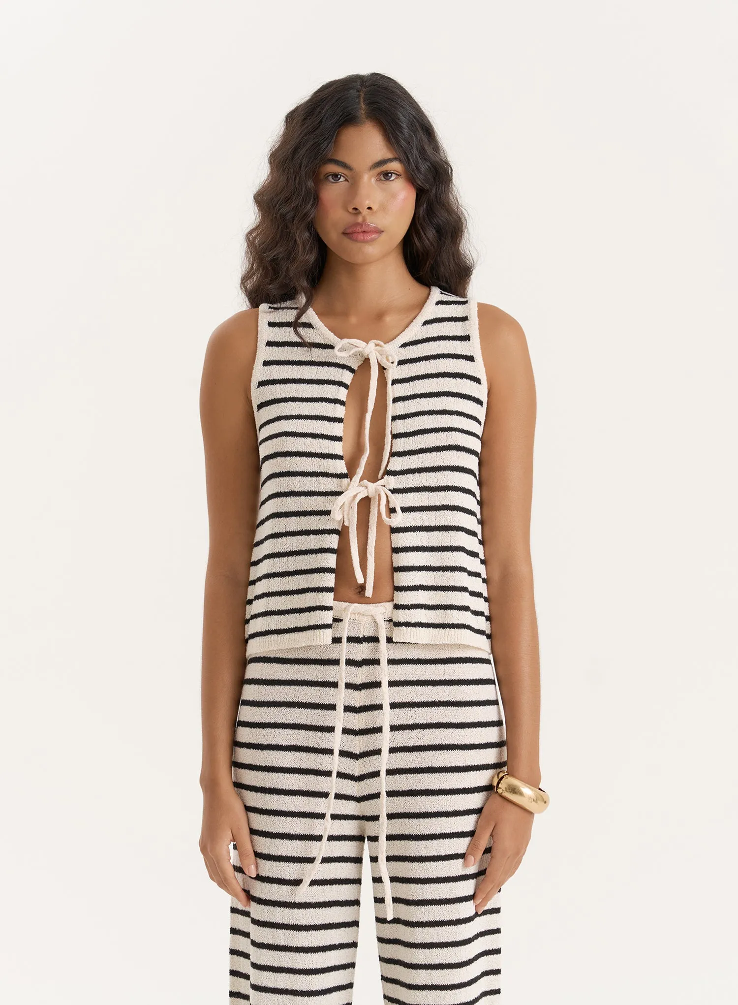 Striped Knitted Tie Front Sleeveless Top- Bria sold by 4th and Reckless