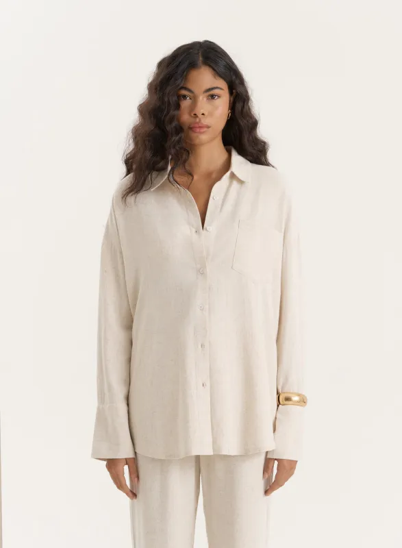 Beige Linen Blend Oversized Shirt- Anna sold by 4th and Reckless