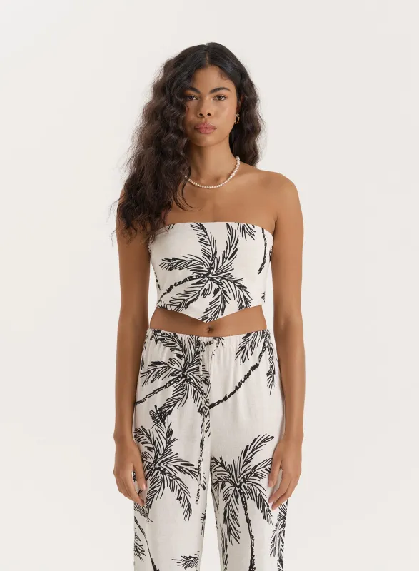 Printed Linen Blend Bandeau Top sold by 4th and Reckless