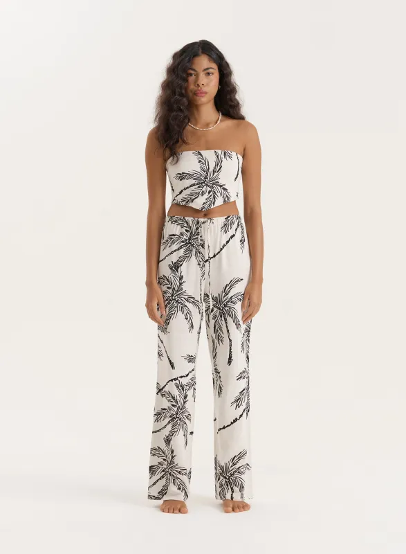 Printed Linen Blend Wide Leg Trouser- Yasmina sold by 4th and Reckless