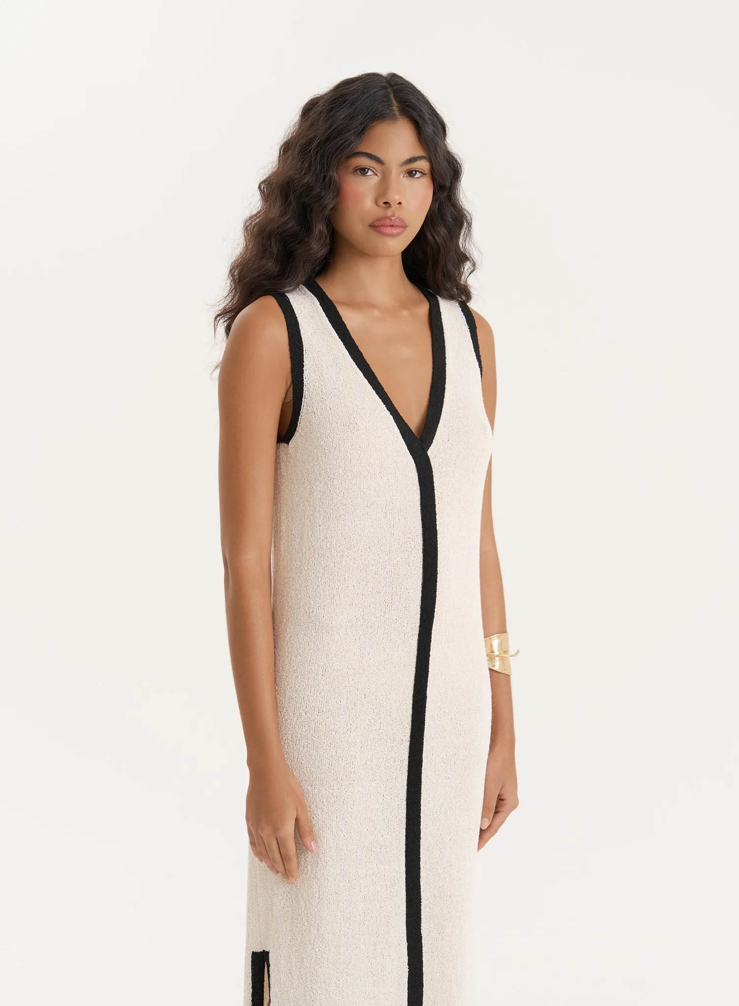 Ecru Knitted Constrast Trim Midaxi Dress sold by 4th and Reckless product image thumbnail 4