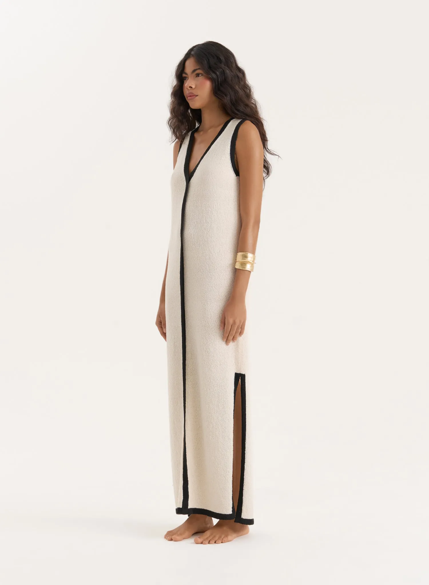 Ecru Knitted Constrast Trim Midaxi Dress sold by 4th and Reckless product image thumbnail 2