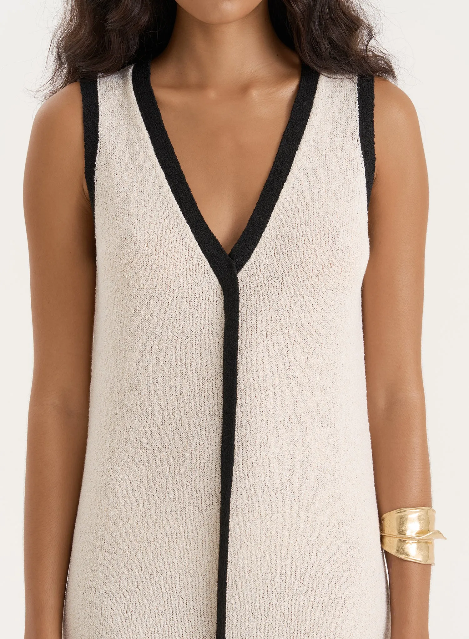 Ecru Knitted Constrast Trim Midaxi Dress sold by 4th and Reckless product image thumbnail 3