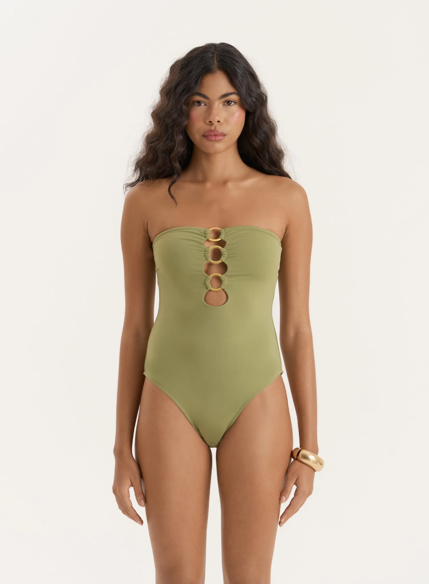 Olive Gold Ring Cut Out Bandeau Swimsuit sold by 4th and Reckless product image thumbnail 4