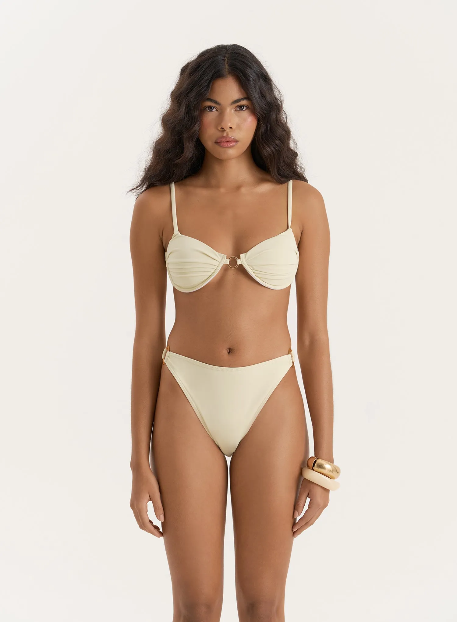 Cream Gold Buckle High Leg Bikini Bottom- Mahli sold by 4th and Reckless product image thumbnail 4