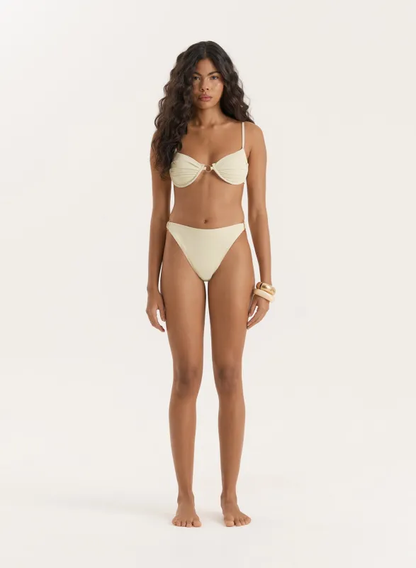 Cream Gold Buckle High Leg Bikini Bottom- Mahli sold by 4th and Reckless