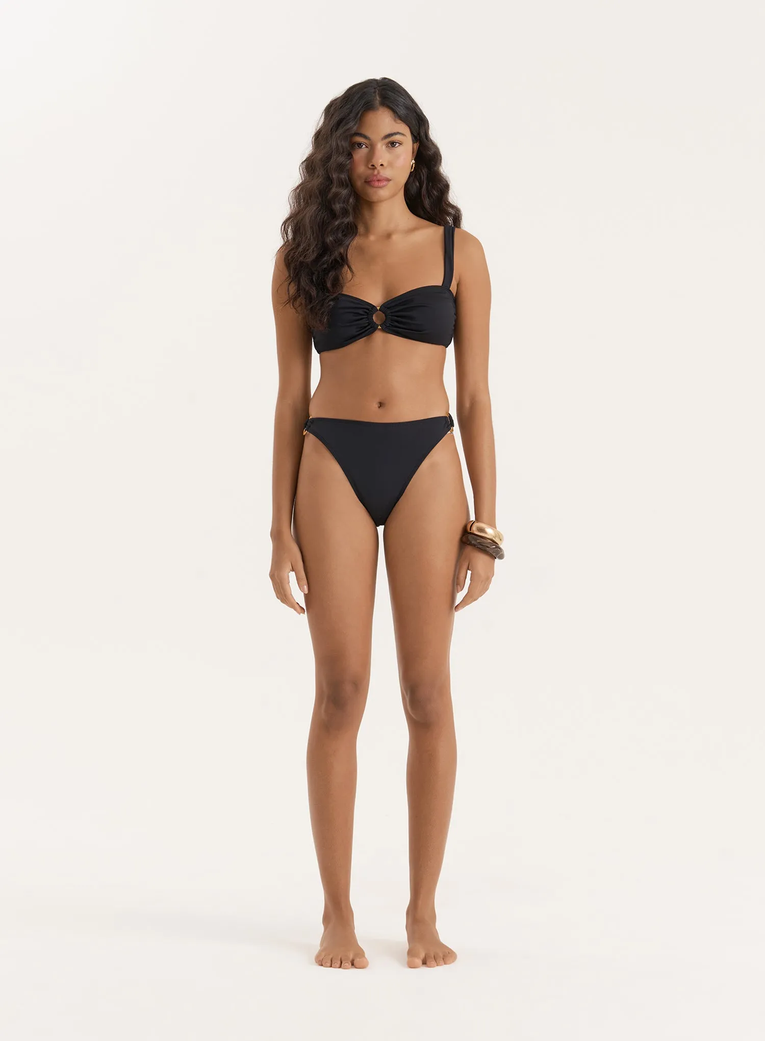 Black Gold Buckle High Leg Bikini Bottom- Mahli sold by 4th and Reckless