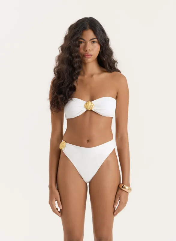 Ivory Shell Buckle Bandeau Bikini Top sold by 4th and Reckless