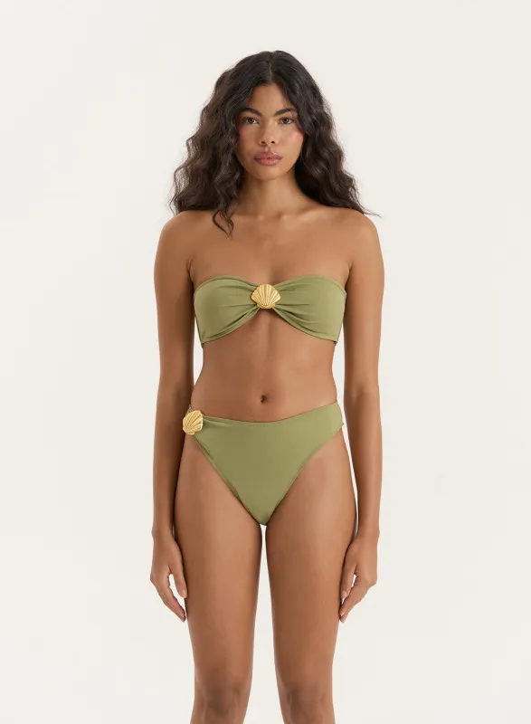Olive Shell Buckle Bandeau Bikini Top- Tamia sold by 4th and Reckless