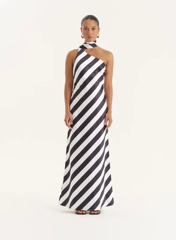 Stripe Print Satin One Shoulder Maxi Dress sold by 4th and Reckless