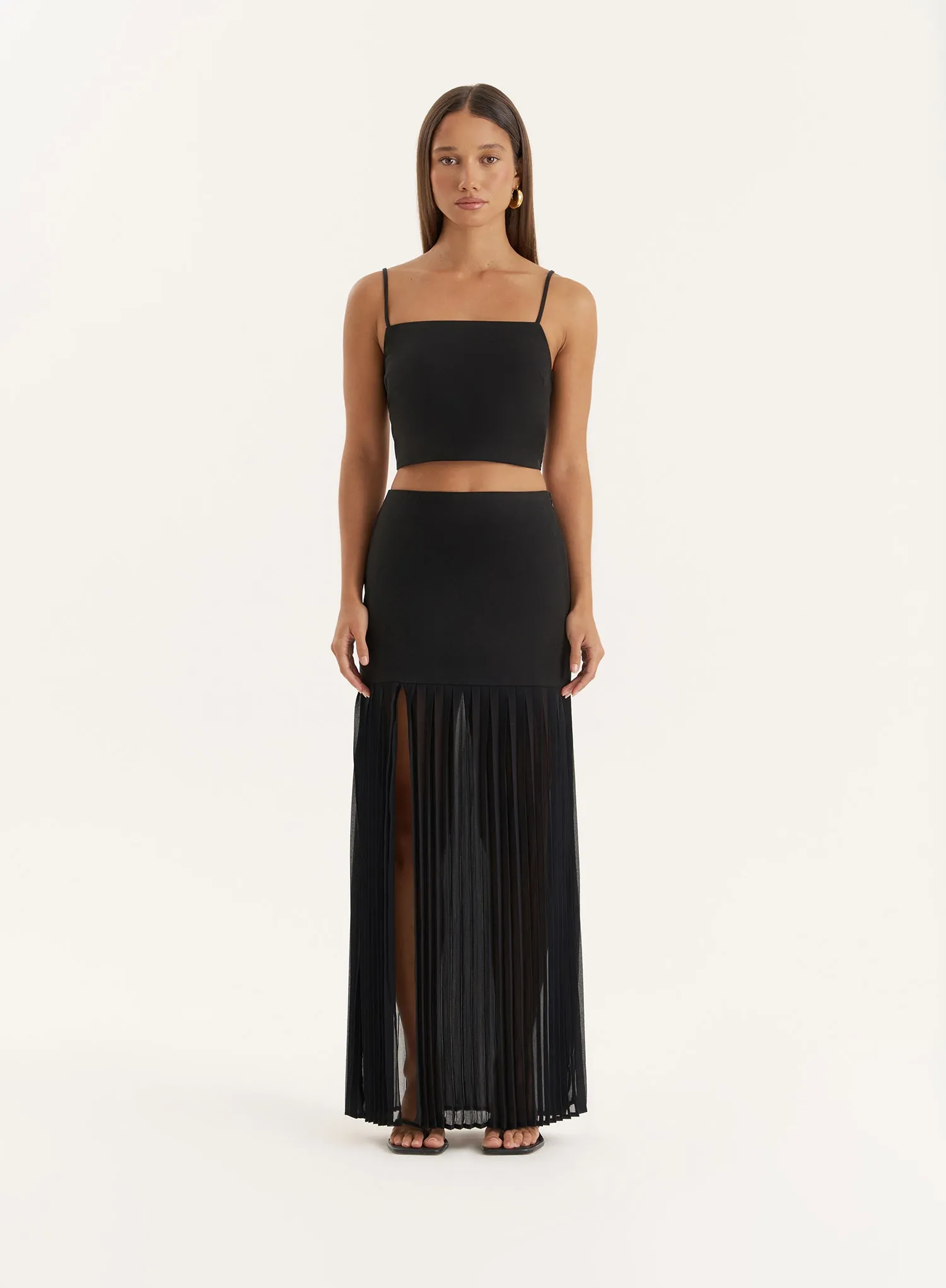 Black Side Split Pleated Maxi Skirt sold by 4th and Reckless