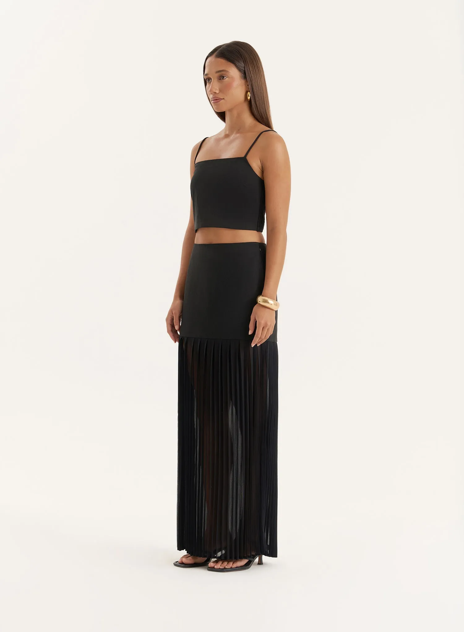 Black Side Split Pleated Maxi Skirt sold by 4th and Reckless product image thumbnail 2