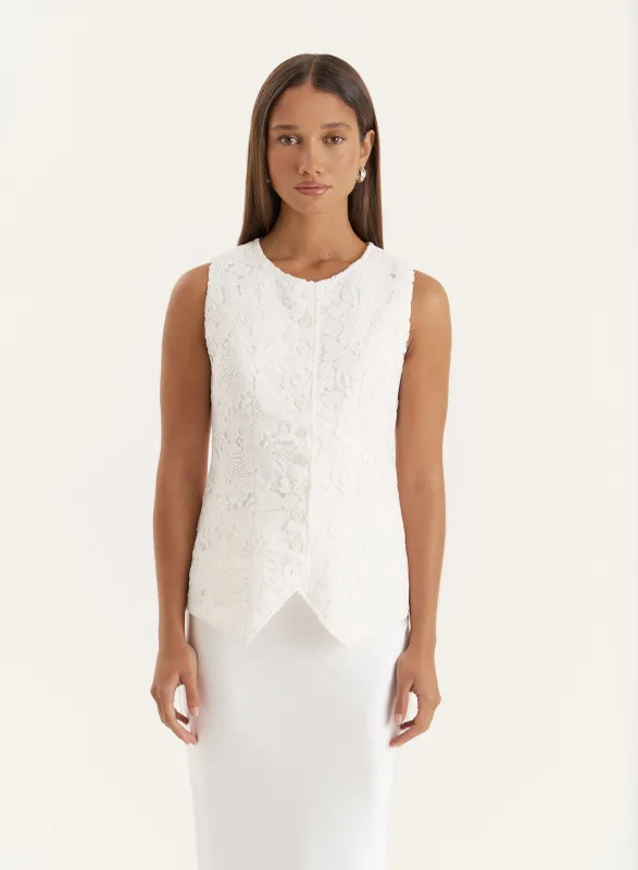 White Broderie Lace Waistcoat- Becki sold by 4th and Reckless
