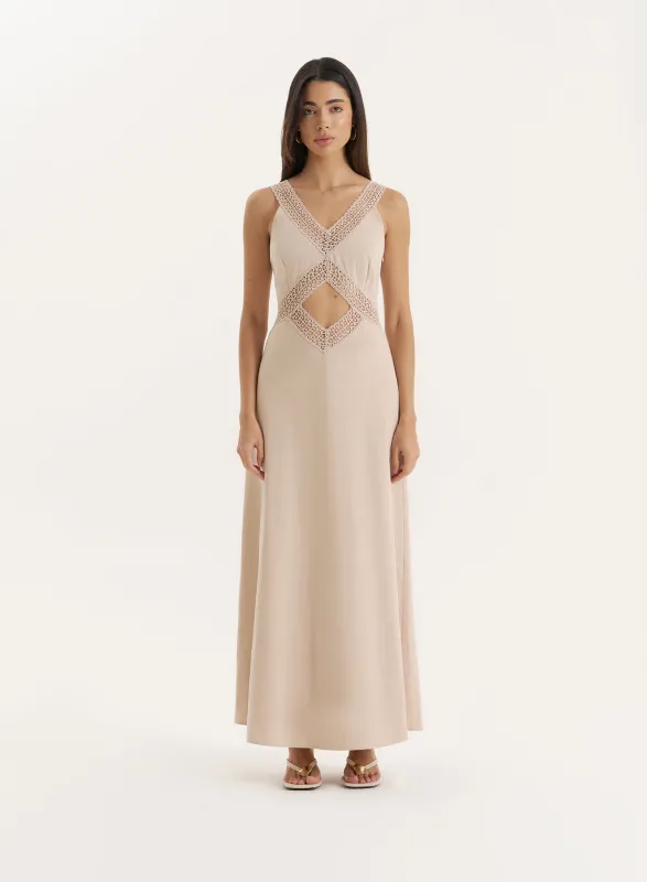 Beige Cut Out Maxi Dress- Briany sold by 4th and Reckless