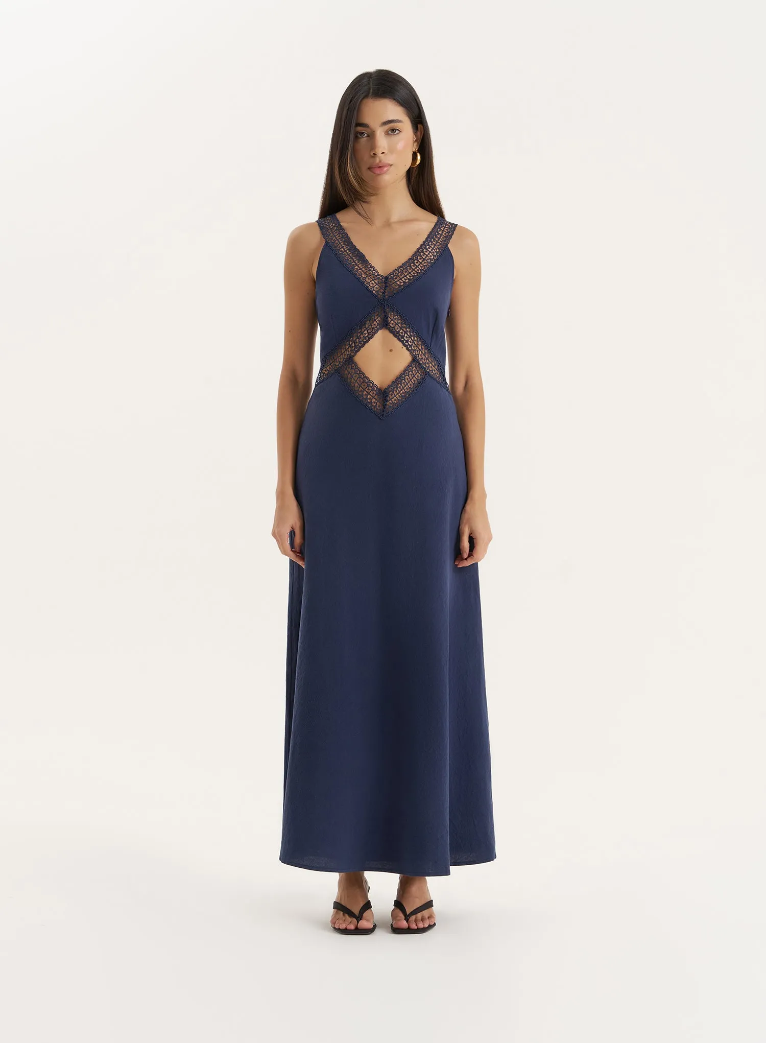 Navy Cut Out Maxi Dress- Briany sold by 4th and Reckless