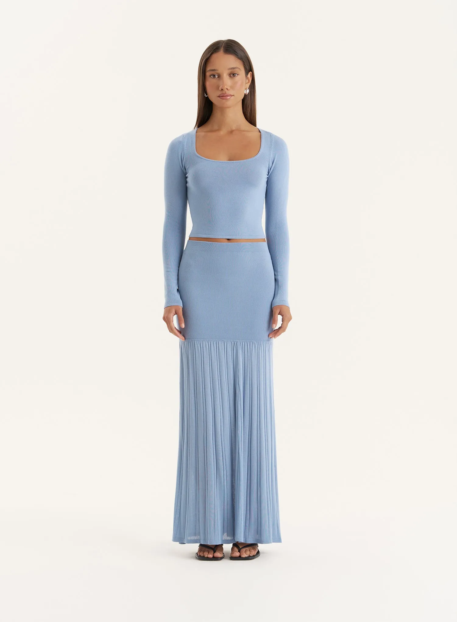 Blue Knitted Drop Waist Maxi Skirt sold by 4th and Reckless