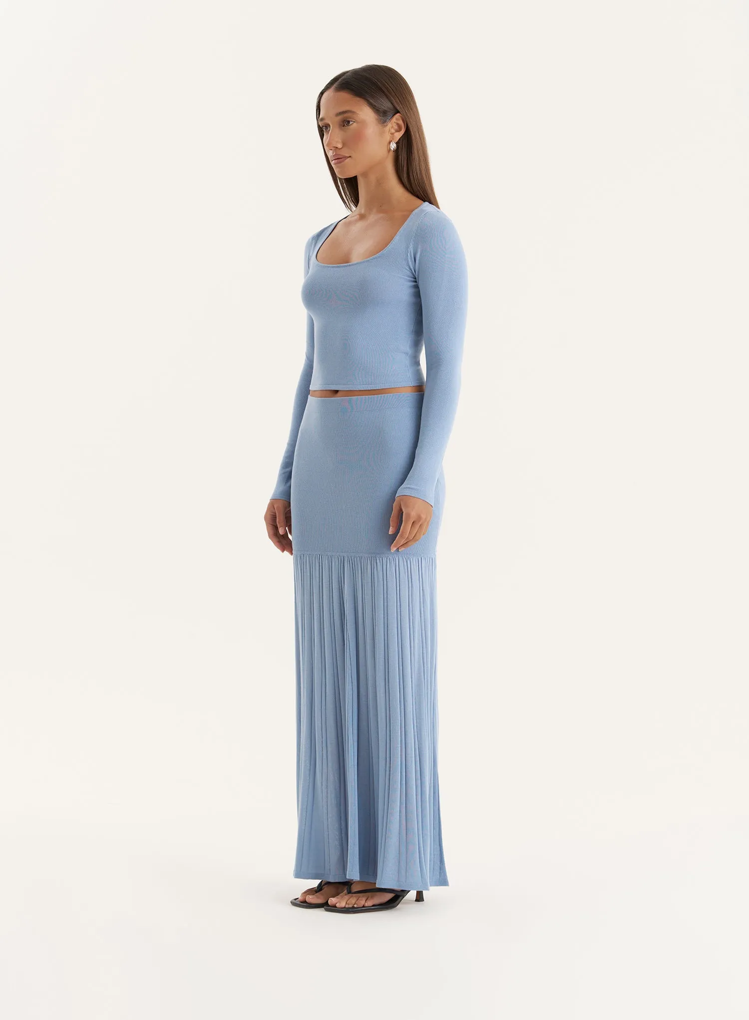 Blue Knitted Drop Waist Maxi Skirt sold by 4th and Reckless product image thumbnail 2