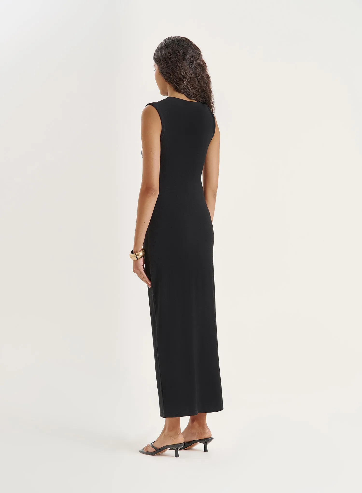 Black Sleeveless Gathered Maxi Dress sold by 4th and Reckless product image thumbnail 5