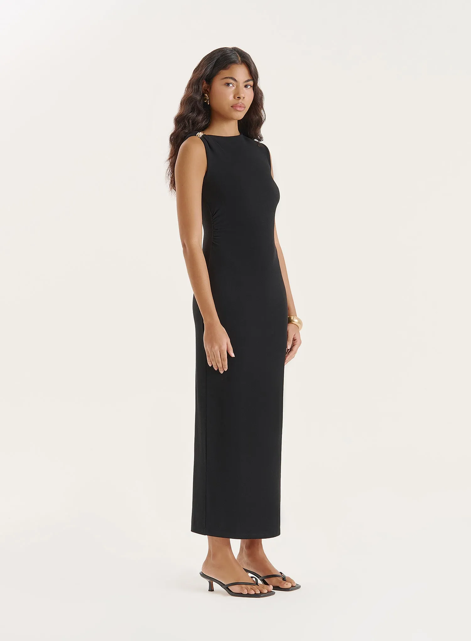 Black Sleeveless Gathered Maxi Dress sold by 4th and Reckless product image thumbnail 3