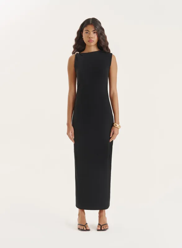 Black Sleeveless Gathered Maxi Dress- Lola sold by 4th and Reckless