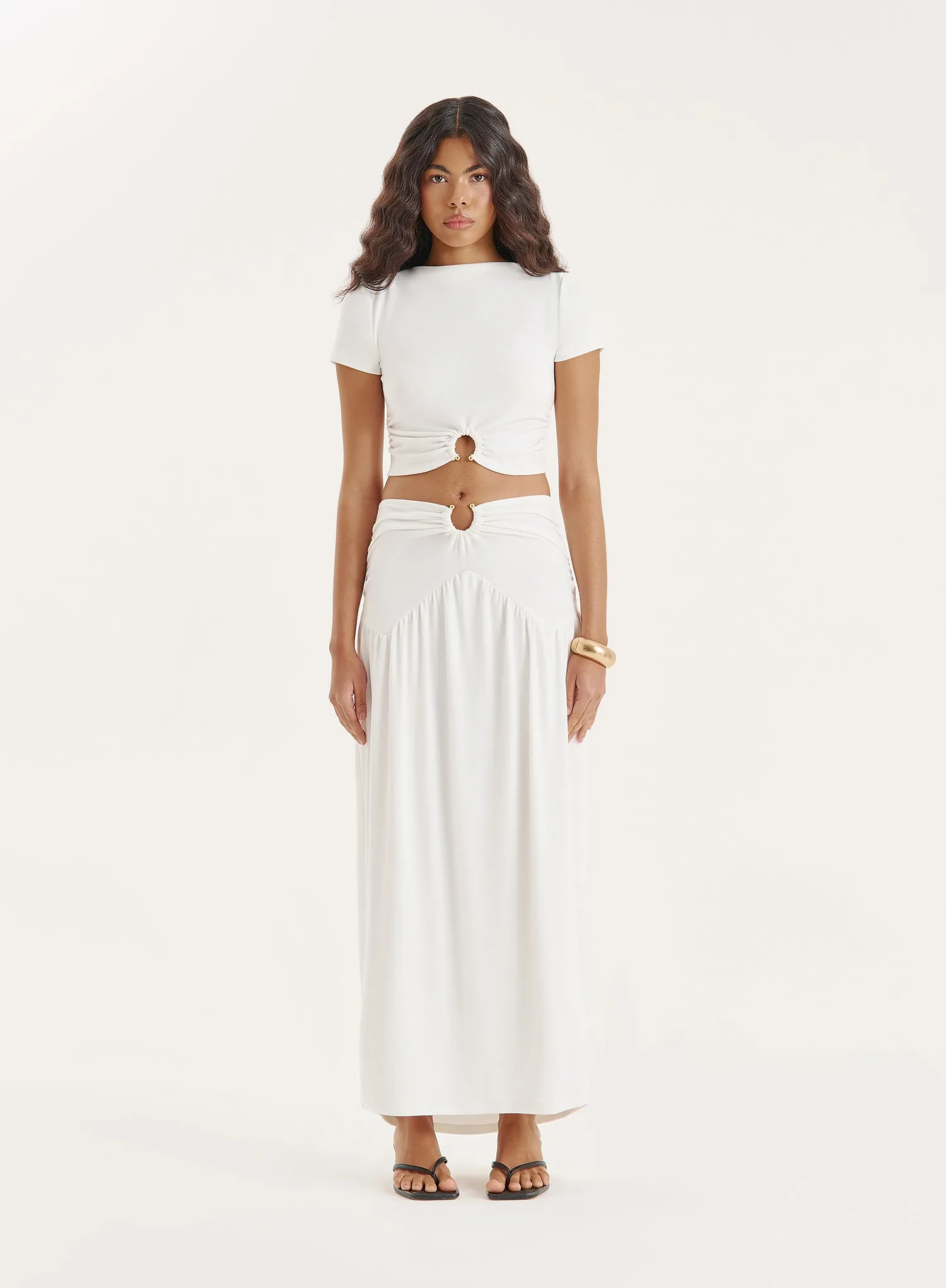White Drop Waist Maxi Skirt sold by 4th and Reckless