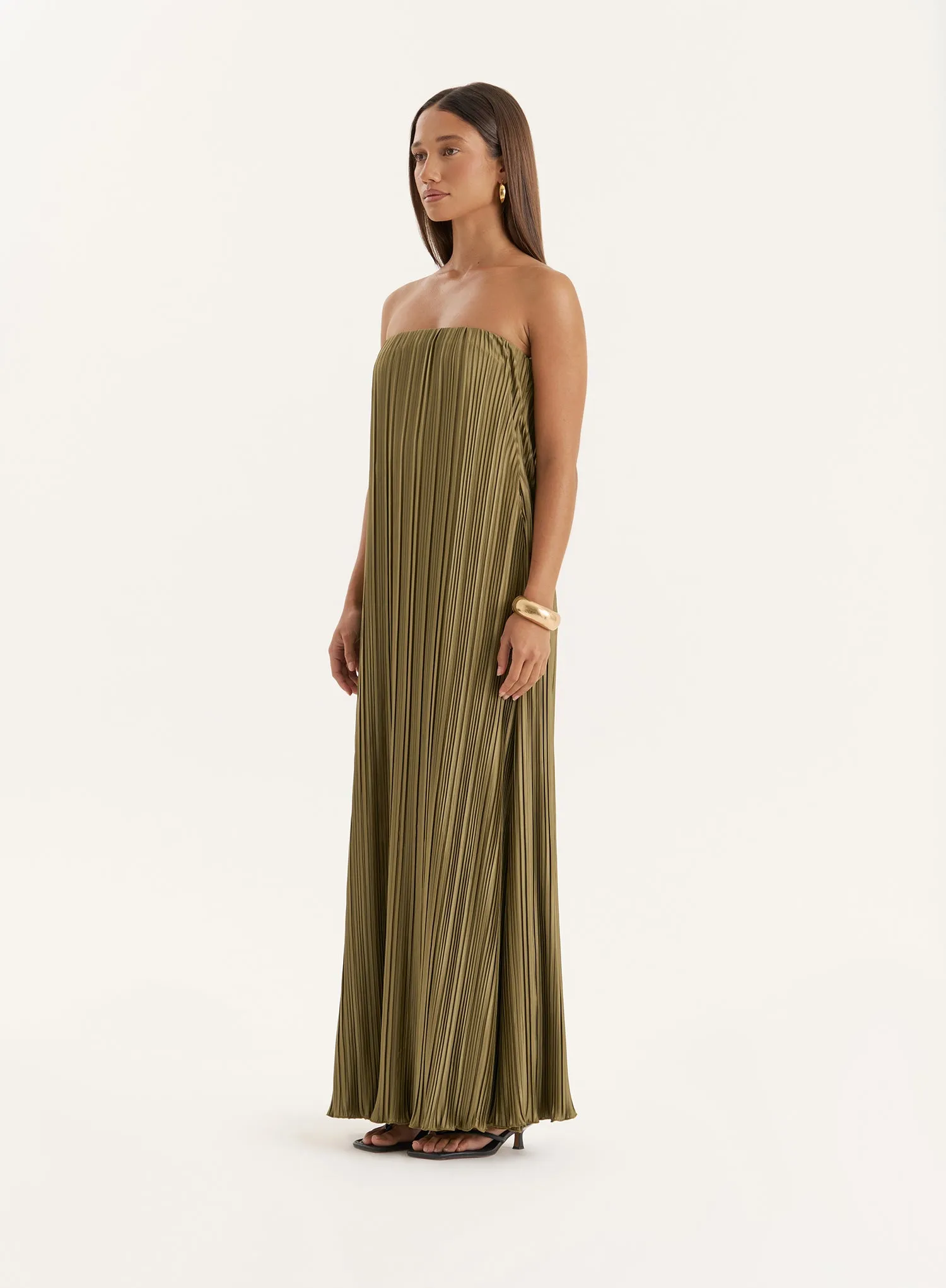 Khaki Plisse Bandeau Maxi Dress- Ruby sold by 4th and Reckless product image thumbnail 2