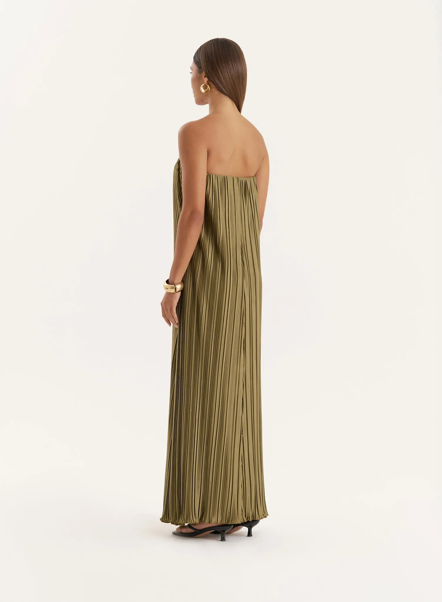 Khaki Plisse Bandeau Maxi Dress- Ruby sold by 4th and Reckless product image thumbnail 5