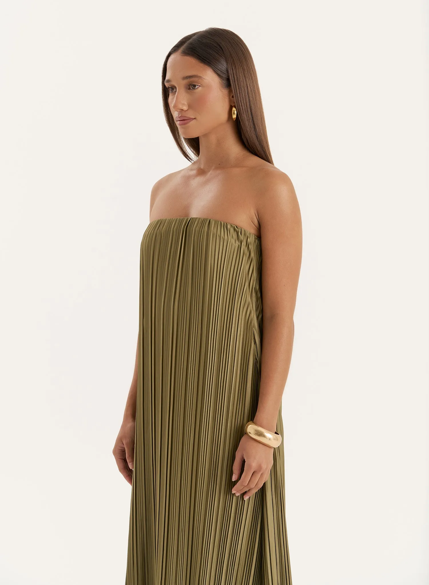 Khaki Plisse Bandeau Maxi Dress- Ruby sold by 4th and Reckless product image thumbnail 4