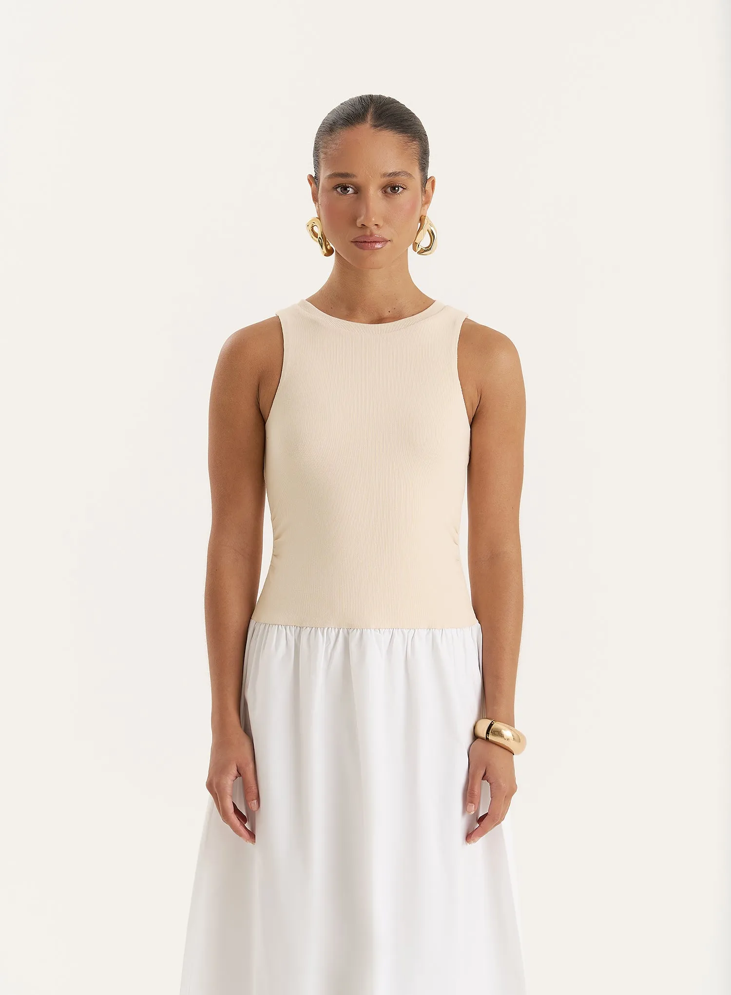 Beige Constrast Sleeveless Drop Waist Maxi Dress sold by 4th and Reckless product image thumbnail 4