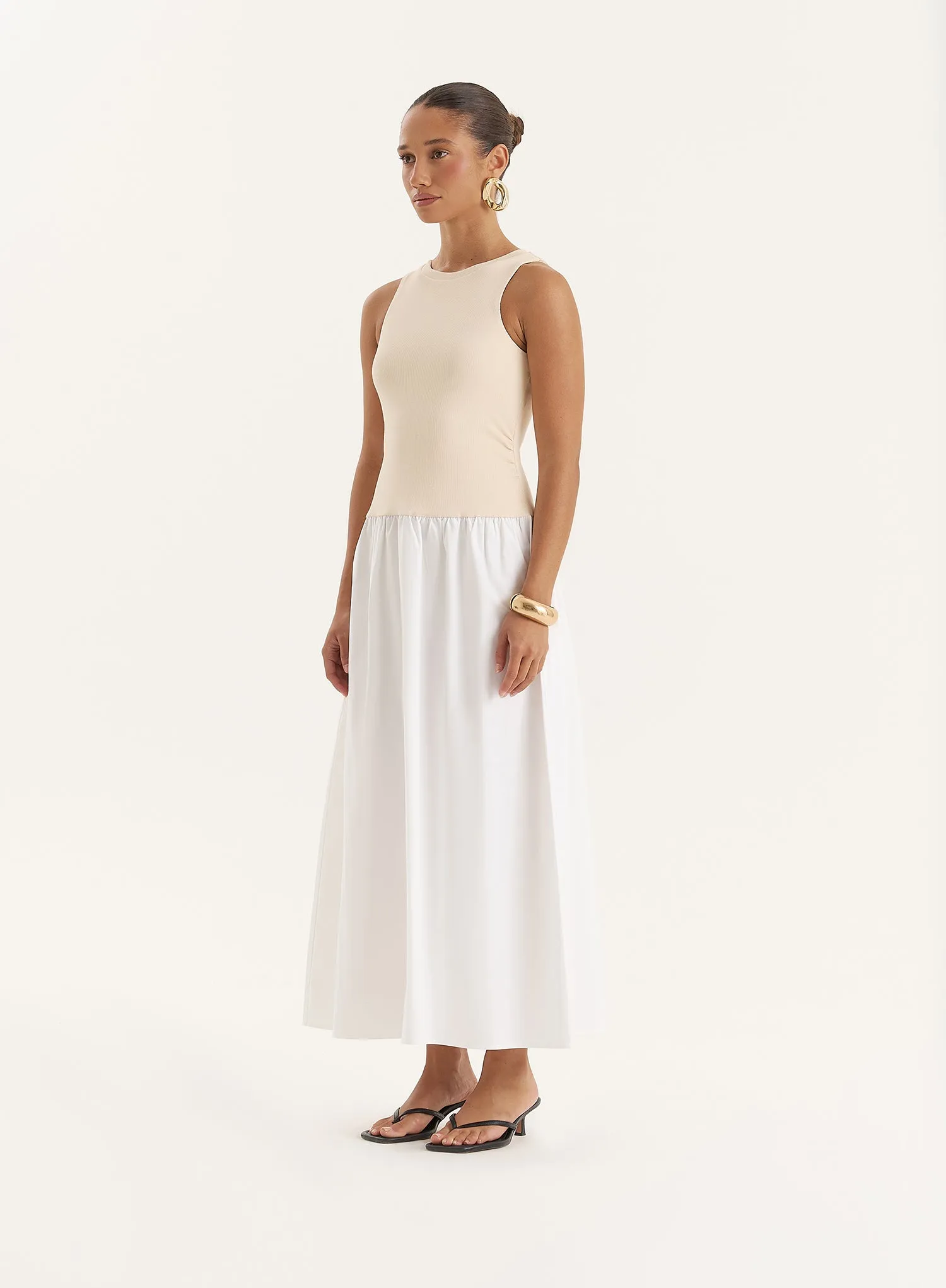 Beige Constrast Sleeveless Drop Waist Maxi Dress sold by 4th and Reckless product image thumbnail 2