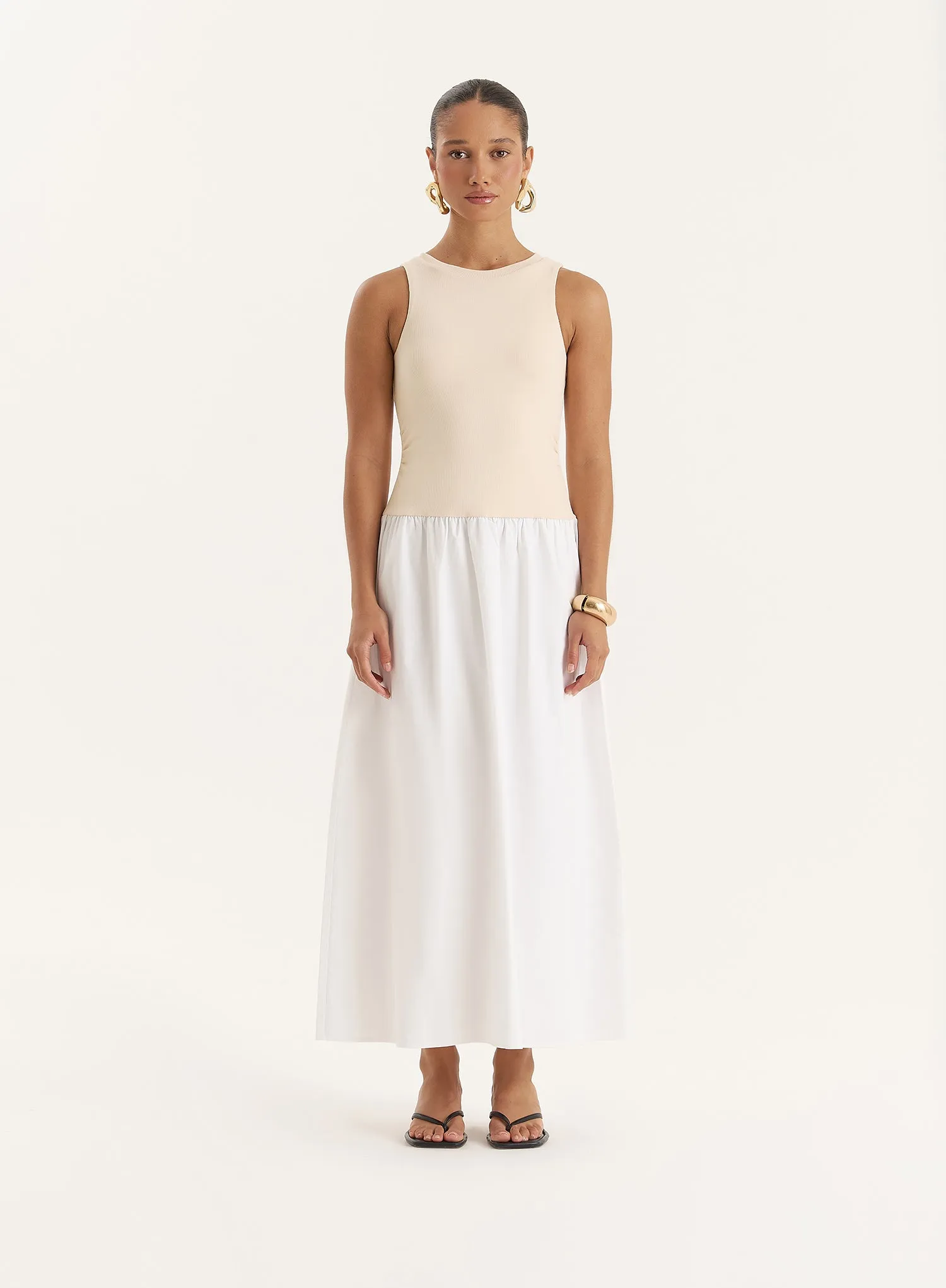 Beige Constrast Sleeveless Drop Waist Maxi Dress sold by 4th and Reckless