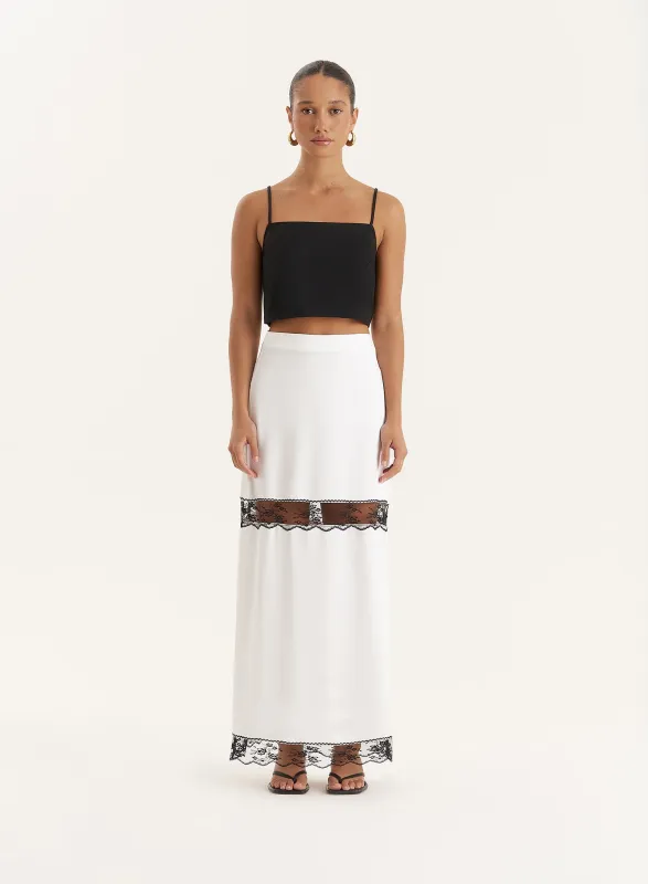 White Satin Lace Detail Maxi Skirt- Jess sold by 4th and Reckless