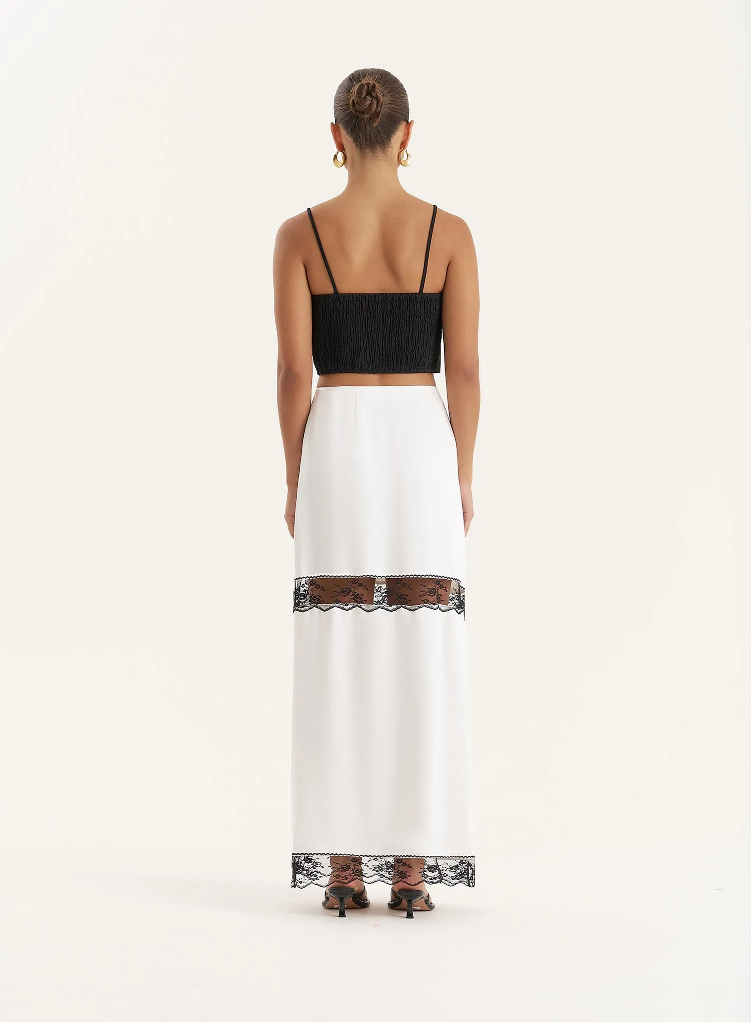 White Satin Lace Detail Maxi Skirt- Jess sold by 4th and Reckless product image thumbnail 5