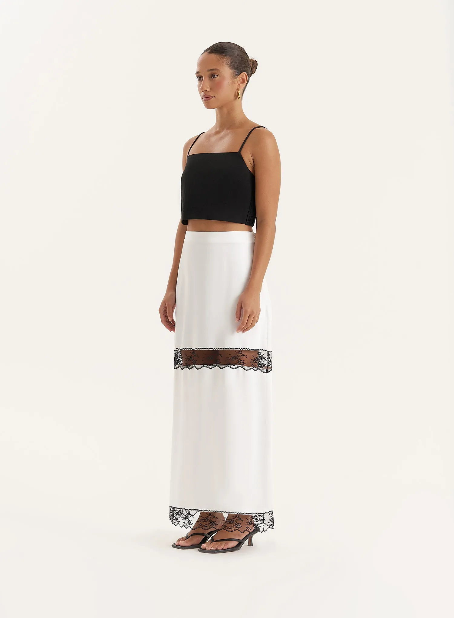 White Satin Lace Detail Maxi Skirt- Jess sold by 4th and Reckless product image thumbnail 2