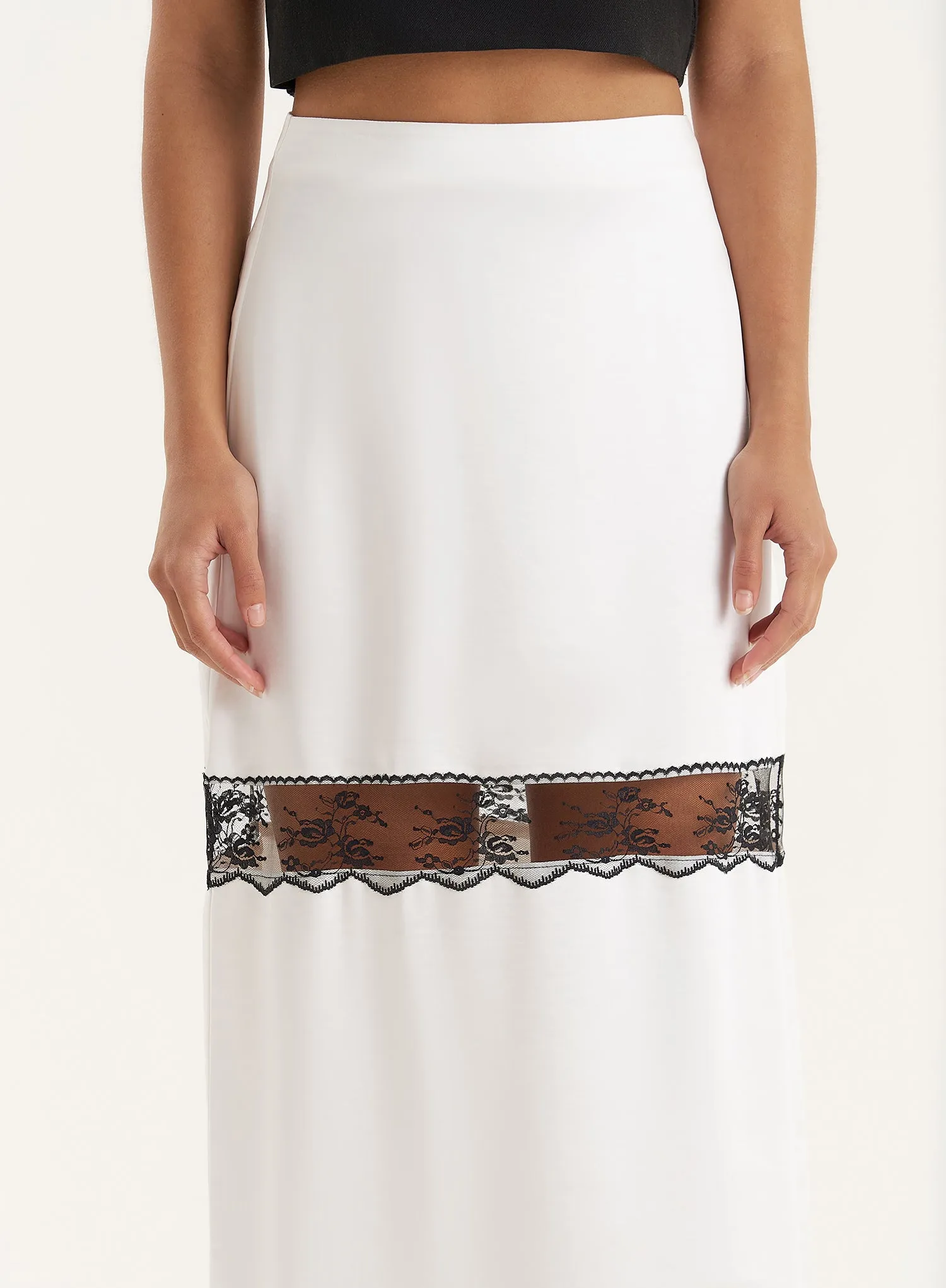 White Satin Lace Detail Maxi Skirt- Jess sold by 4th and Reckless product image thumbnail 3