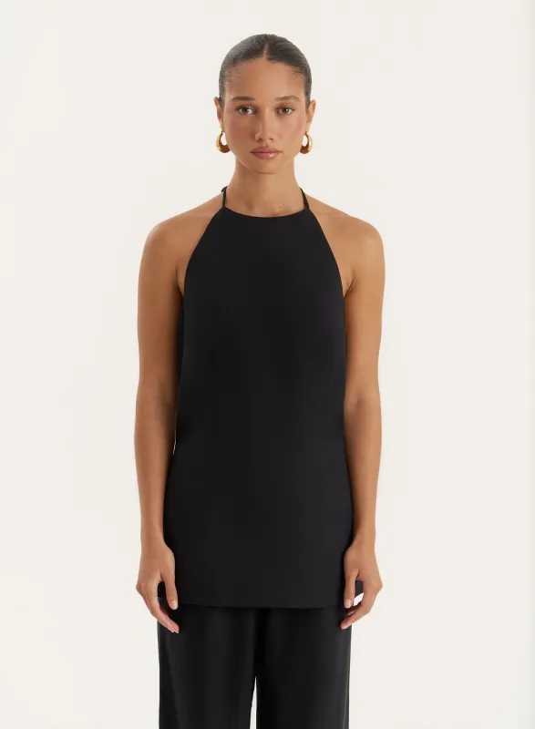 Black Linen Blend Halter Neck Top sold by 4th and Reckless