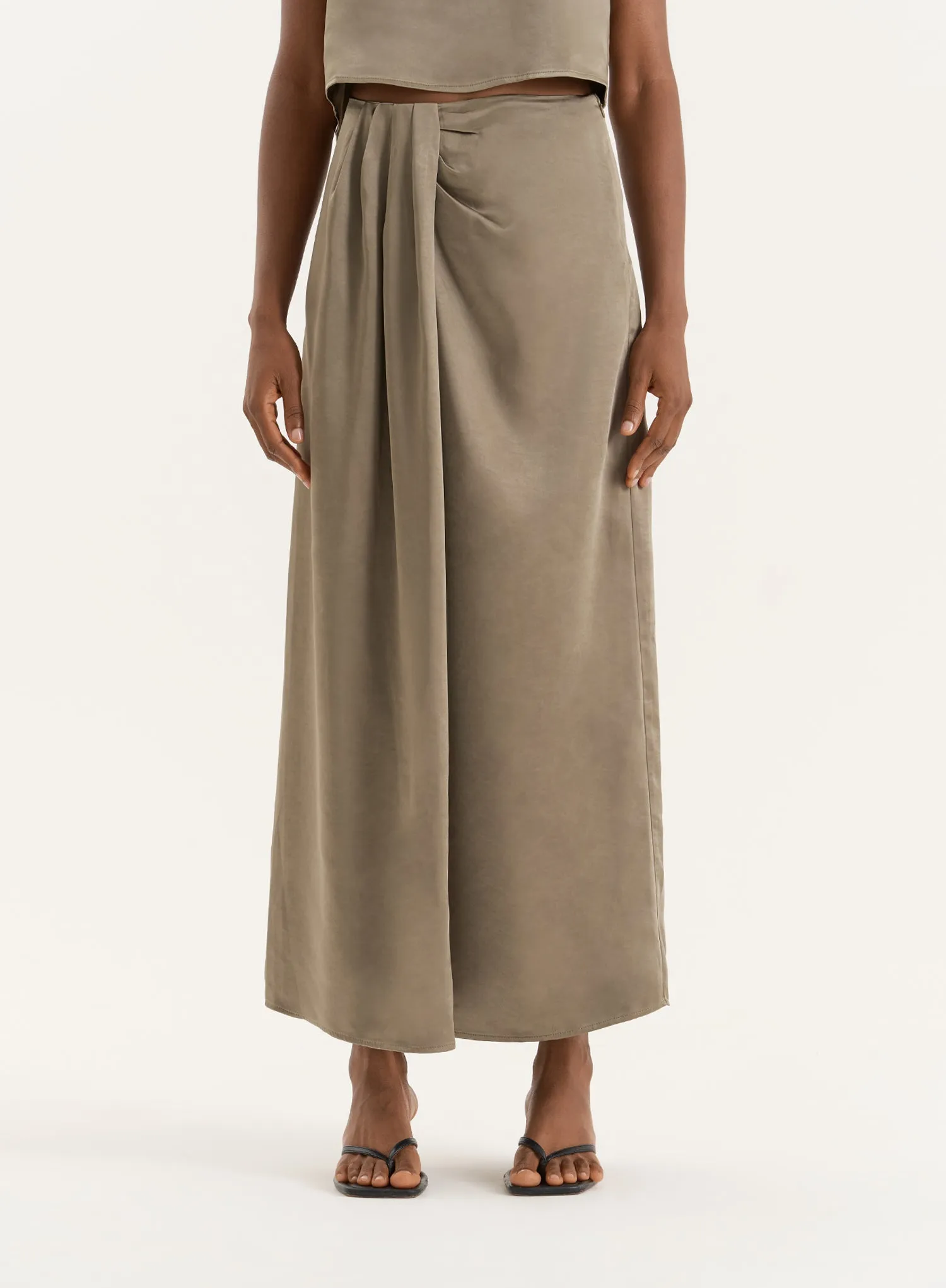 Olive Satin Maxi Skirt- Verona sold by 4th and Reckless product image thumbnail 4